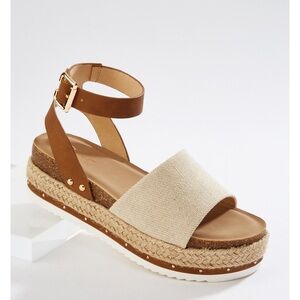 CANVAS BAND FLATFORM WEDGE SANDALS